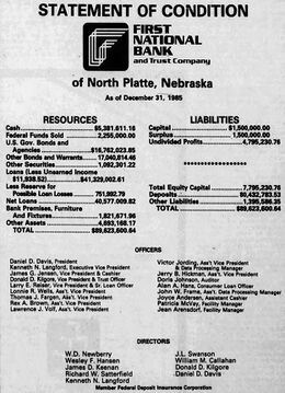 Statement of Condition with First National Bank logo