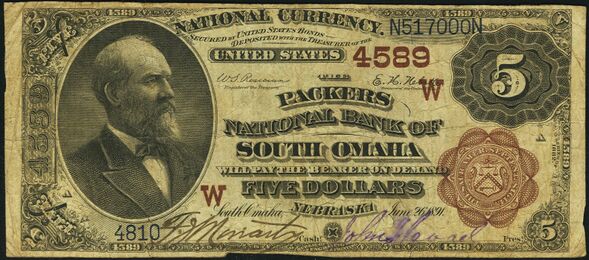 1882 Brown Back $5 bank note