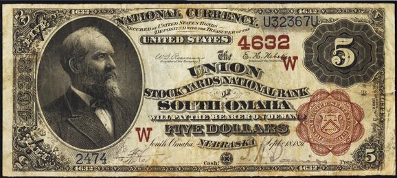 1882 Brown Back $5 bank note