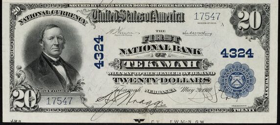 1902 Plain Back $20 bank note