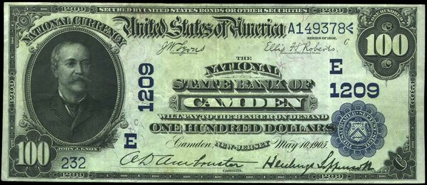 1902 Date Back $100 bank note with printed signatures of A.D. Armbruster, Cashier and Heulings Lippincott, President.