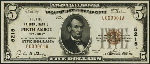 1929 Type 1 $5 bank note