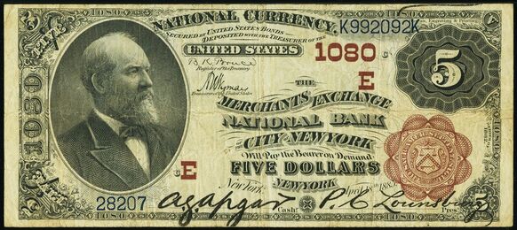 1882 Brown Back $5 bank note