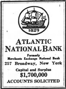 A 1915 advertisement for the Atlantic National Bank