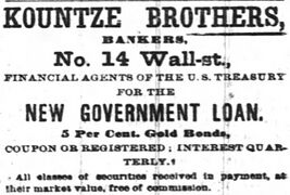 An 1871 advertisement for Kountze Brothers, bankers