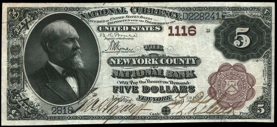 1882 Brown Back $5 bank note