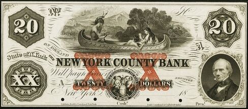 The New York County Bank obsolete $20 proof
