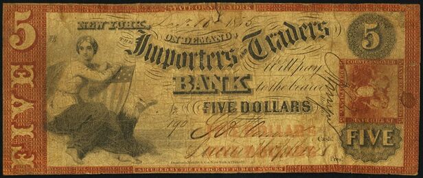 The Importers and Traders Bank obsolete $5 bank note