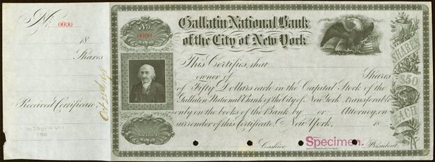 New York City National Bank specimen stock certificate