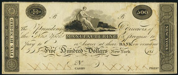 New York Manufacturing Company Obsolete $500 Proof