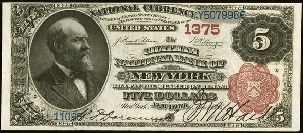 1882 Brown Back $5 bank note