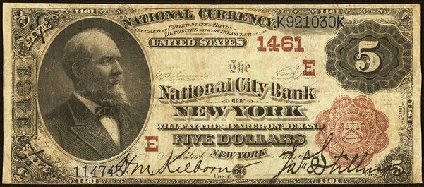 1882 Brown Back $5 bank note