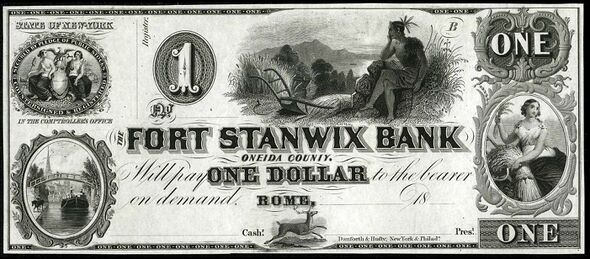 The Fort Stanwix Bank, Rome, Obsolete $1 proof