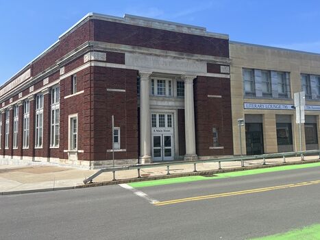 An April 2025 photo of the rebuilt First Trust Company building