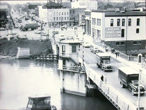 A view of Main Street Tonawanda and the Erie Canal from 1955