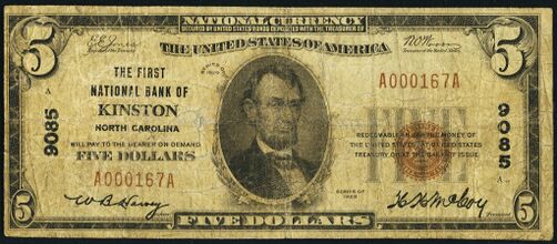 1929 Type 1 $5 bank note