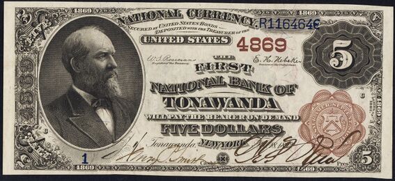 1882 Brown Back $5 bank note