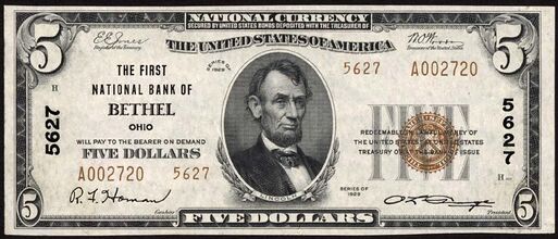 1929 Type 2 $5 bank note