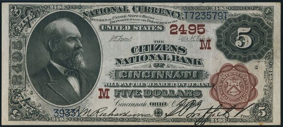 1882 Brown Back $5 bank note