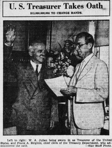 W.A. Julian swearing in as Treasurer of the United States