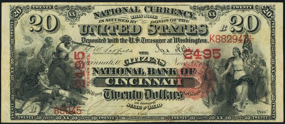 Series of 1875 $20 bank note