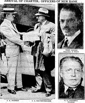 Arrival of charter for the First National Bank