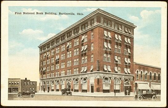Postcard of the First National Bank in Bartlesville, Oklahoma, ca1920s
