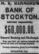 An 1892 advertisement for M.K. Hammond's Bank of Stockton