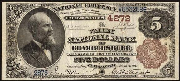 1882 Brown Back $5 bank note