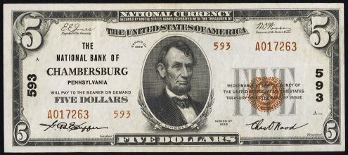 1929 Type 2 $5 bank note