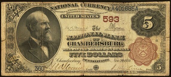 1882 Brown Back $5 bank note