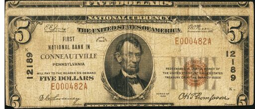 1929 Type 1 $5 bank note