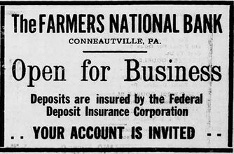 Advertisement from February 1934 for the Farmers National Bank