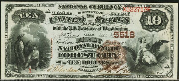 1882 Brown Back $10 bank note