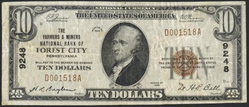 1929 Type 1 $10 bank note