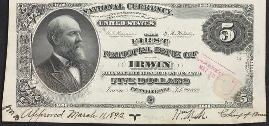 1882 Brown Back $5 proof