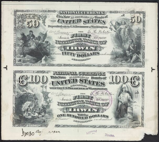 1882 Brown Back $50-$100 proof sheet