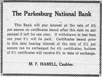 Advertisement for the Parkesburg National Bank