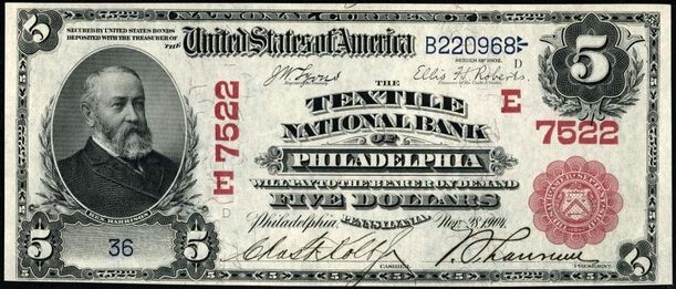 1902 Red Seal $5 bank note with vice president's signature
