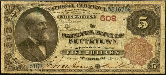 1882 Brown Back $5 bank note