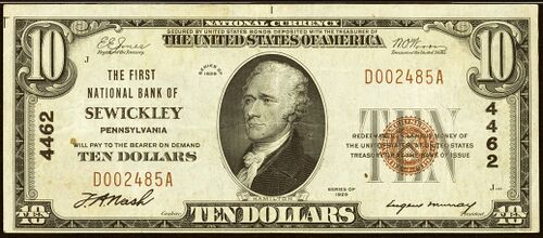 1929 Type 1 $10 bank note