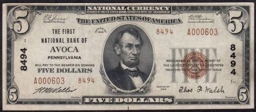 1929 Type 2 $5 bank note
