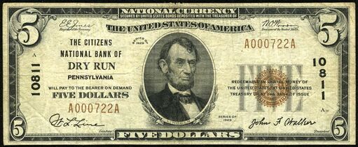 1929 Type 1 $5 bank note