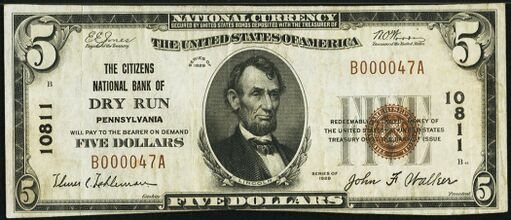 1929 Type 1 $5 bank note