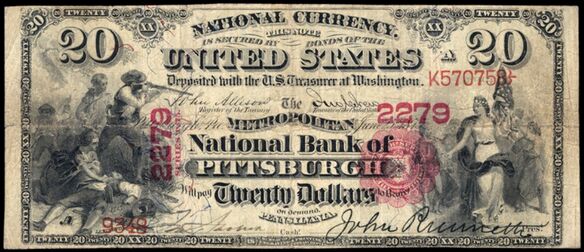 Series of 1875 $20 bank note