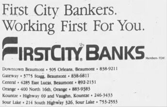 An advertisement for FirstCity Banks