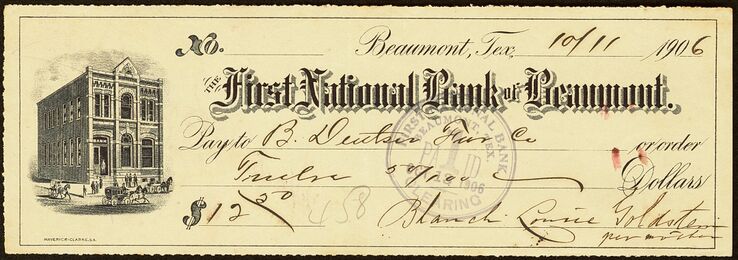 Check for $12.50 from the First National Bank