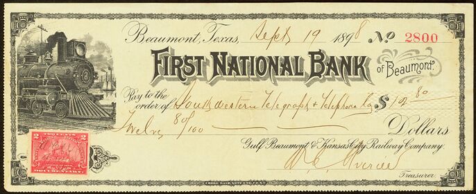 Check for $12.80 signed by W.C. Averill