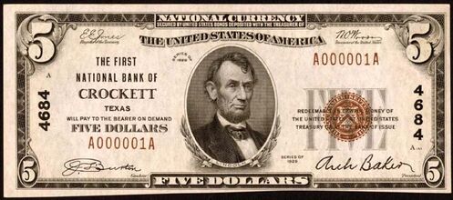 1929 Type 1 $5 bank note