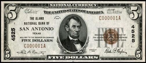 1929 Type 1 $5 bank note